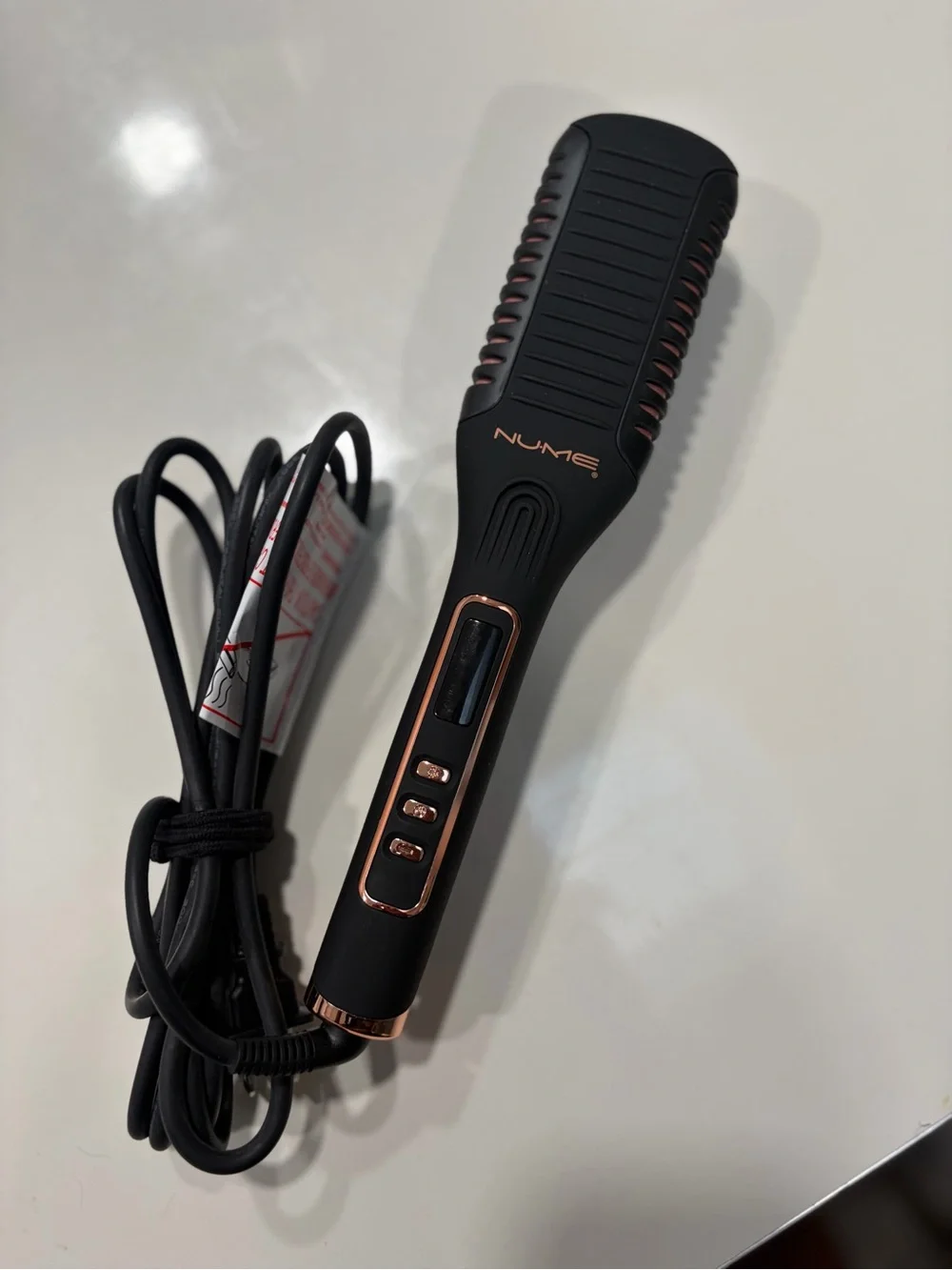 NuMe Heated Straightening Brush Black Rose Gold Hair Styling Brush